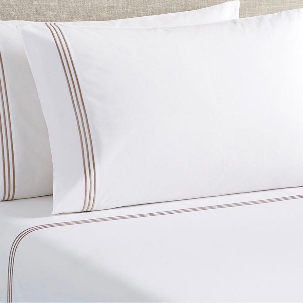 Pottery Barn White Bedding with Brown Stripes